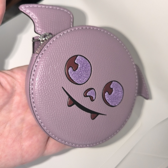 Coach Halloween Bat Coin Card Case Lilac Crossgrain Leather - Picture 8 of 16